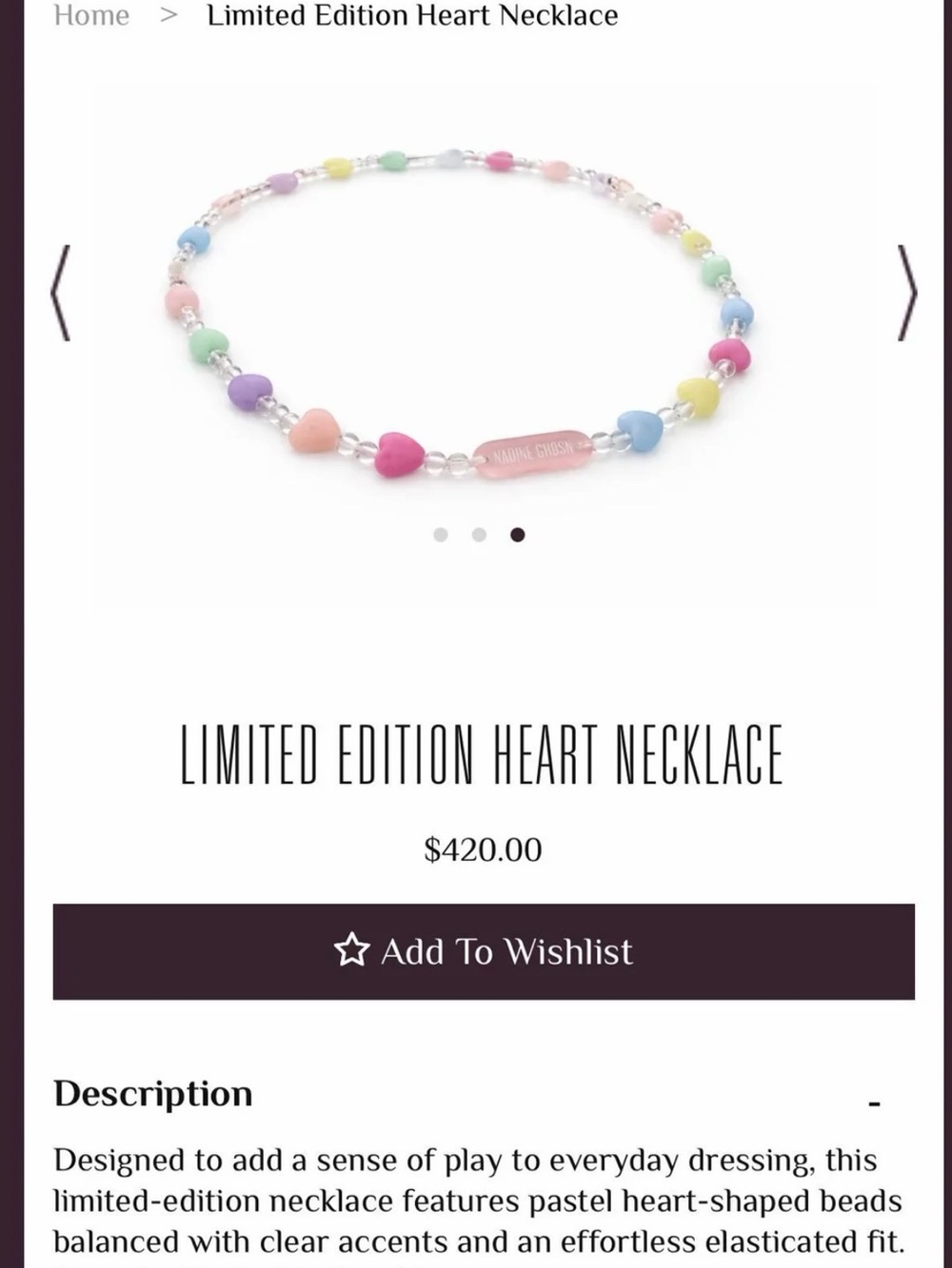 Nadine Ghosn Pastel Heart Bead Necklace — Limited Edition!!!